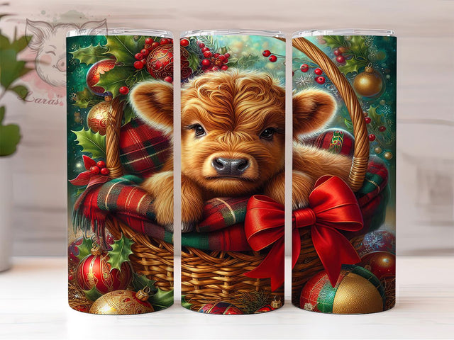 Adorable Christmas Highland Cow Tumbler, Christmas Cow Wrap, 20oz Tumbler Sublimation, Festive Farm Animal Design, Holiday Cow Tumbler, Winter Highland Wrap, Adorable Cow Christmas Sublimation Sublimation Lara' s Designs 