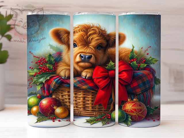 Adorable Christmas Highland Cow Tumbler, Christmas Cow Wrap, 20oz Tumbler Sublimation, Festive Farm Animal Design, Holiday Cow Tumbler, Winter Highland Wrap, Adorable Cow Christmas Sublimation Sublimation Lara' s Designs 