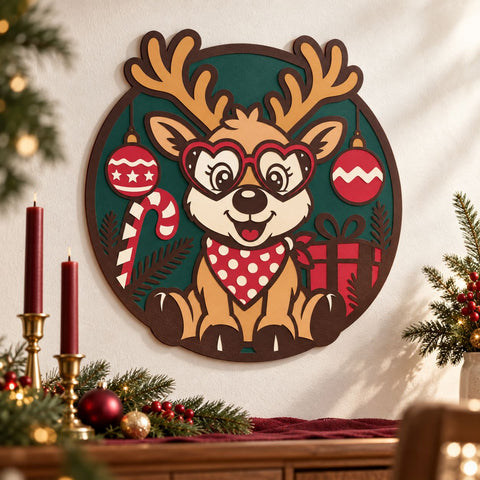 Adorable Christmas Reindeer 3D SVG | Multilayer Reindeer SVG | 6 Layer Christmas SVG | Paper Cut Reindeer | Rudolph 3D Svg SVG HappyDesignStudio 