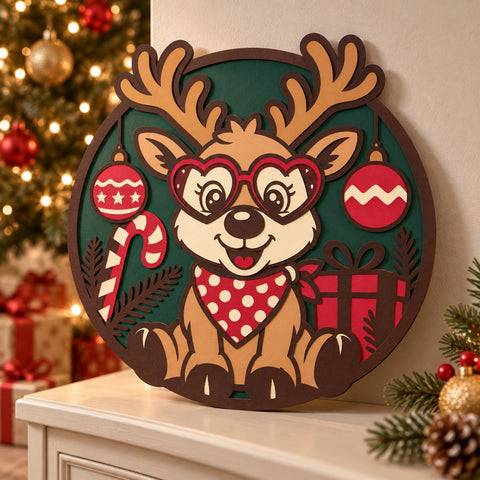 Adorable Christmas Reindeer 3D SVG | Multilayer Reindeer SVG | 6 Layer Christmas SVG | Paper Cut Reindeer | Rudolph 3D Svg SVG HappyDesignStudio 