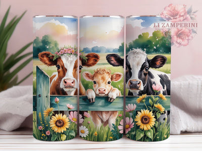 Adorable Cows Rustic Fence 20oz Tumbler, Rustic Fence, Teal Wood, Countryside Scene, Farm Animal, 20oz Tumbler Wrap, Sublimation PNG Sublimation Li Zamperini 