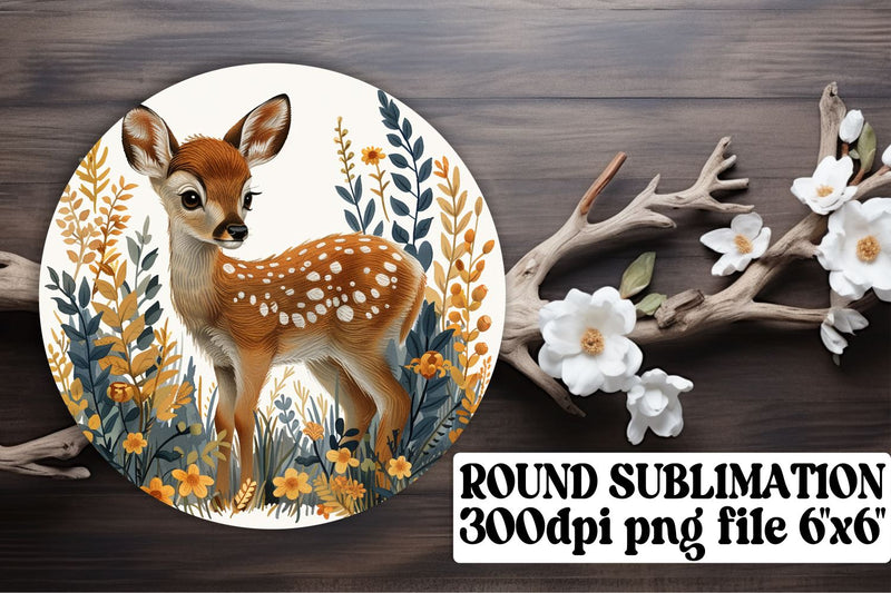 Adorable Deer & Floral Wrap Sublimation Round Design Art Sublimation afrosvg 