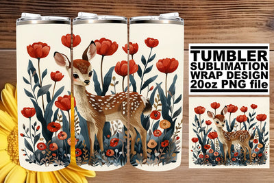 Adorable Deer & Flower Design Sublimation Wrap 20oz Tumbler Sublimation afrosvg 