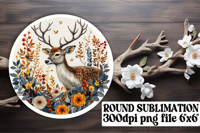 Adorable Deer & Flower Keychain Round Design Watercolor Sublimation afrosvg 