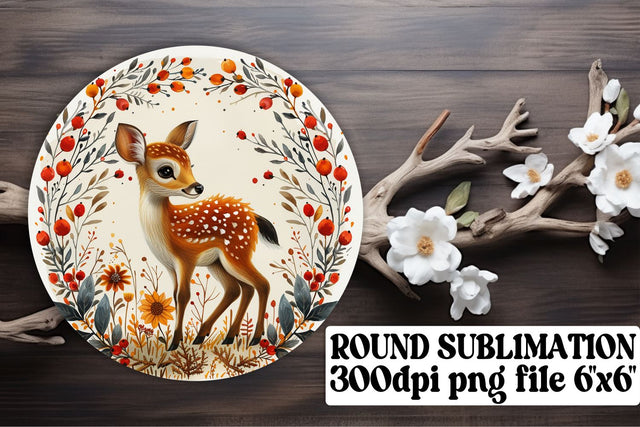 Adorable Deer & Flower Keychain Sublimation Design Round Sublimation afrosvg 