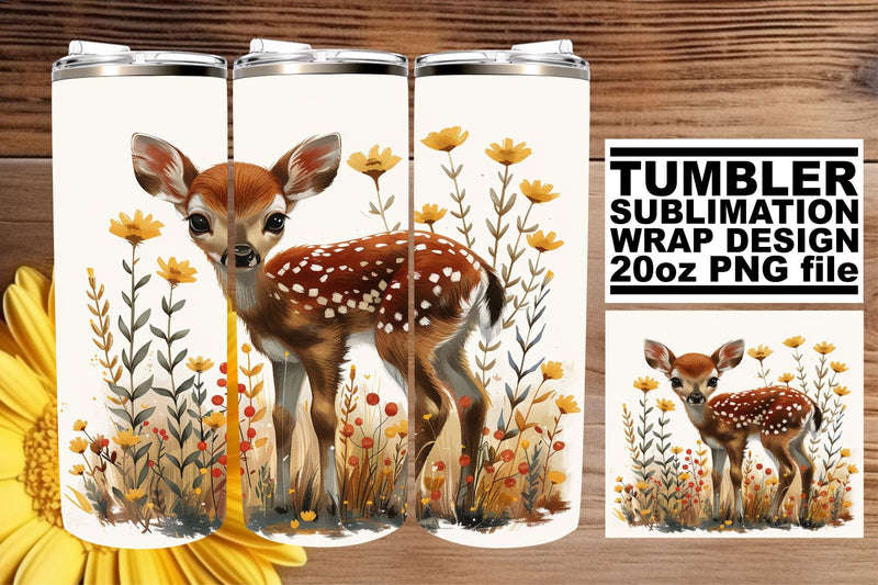 Adorable Deer & Flower Tumbler Wrap Sublimation Design 20oz Sublimation afrosvg 