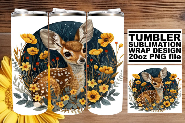 Adorable Deer & Flower Tumbler Wrap Sublimation Design 20oz Sublimation afrosvg 