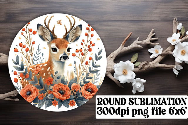 Adorable Deer & Flowers Keychain Round Design Sublimation Print Sublimation afrosvg 
