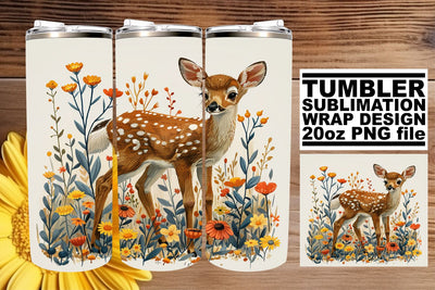 Adorable Deer & Flowers Tumbler Wrap 20oz Sublimation Print Sublimation afrosvg 