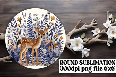 Adorable Deer with Floral Design Keychain Round Sublimation Print Sublimation afrosvg 