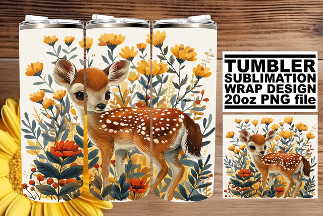 Adorable Deer with Floral Design Tumbler Wrap 20oz Sublimation Print Sublimation afrosvg 