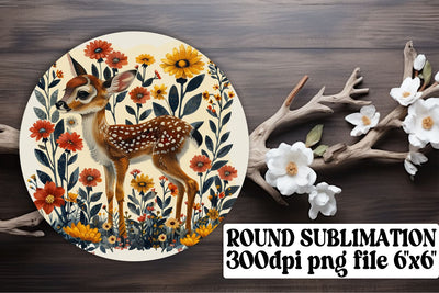 Adorable Deer with Floral Keychain Round Design Watercolor Sublimation afrosvg 