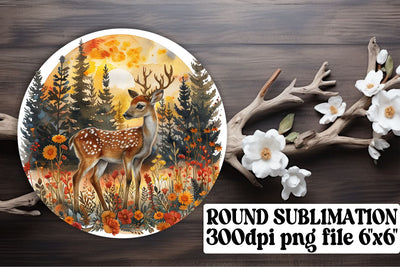 Adorable Deer with Floral Keychain Sublimation Round Design Sublimation afrosvg 
