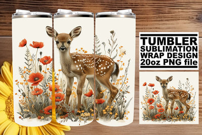 Adorable Deer with Floral Tumbler Wrap Sublimation 20oz Sublimation afrosvg 