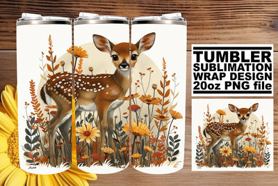 Adorable Deer with Floral Wrap 20oz Sublimation Watercolor Sublimation afrosvg 
