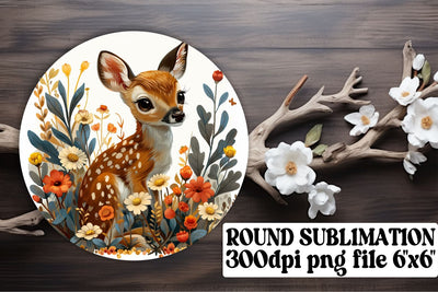 Adorable Deer with Floral Wrap Round Design Sublimation Watercolor Sublimation afrosvg 