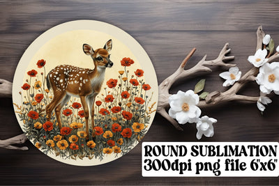 Adorable Deer with Floral Wrap Sublimation Round Design Sublimation afrosvg 