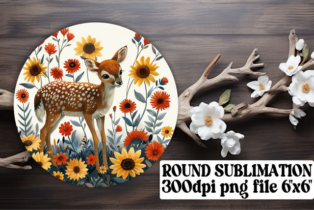 Adorable Deer with Flowers Keychain Sublimation Round Design Sublimation afrosvg 