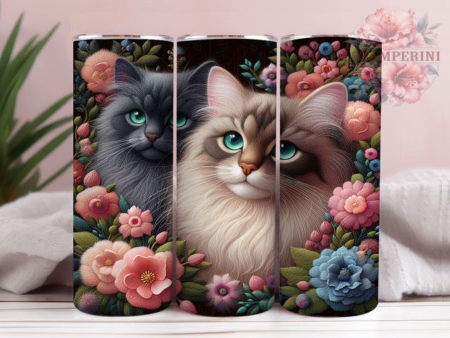 Adorable Embroidered Kitten Tumbler, Cute Cat, Animal Art, Sublimation Art, 20oz Tumbler, Playful Wrap, Adorable Design Sublimation Li Zamperini 