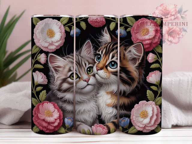 Adorable Embroidered Kitten Tumbler, Cute Cat, Animal Art, Sublimation Art, 20oz Tumbler, Playful Wrap, Adorable Design Sublimation Li Zamperini 