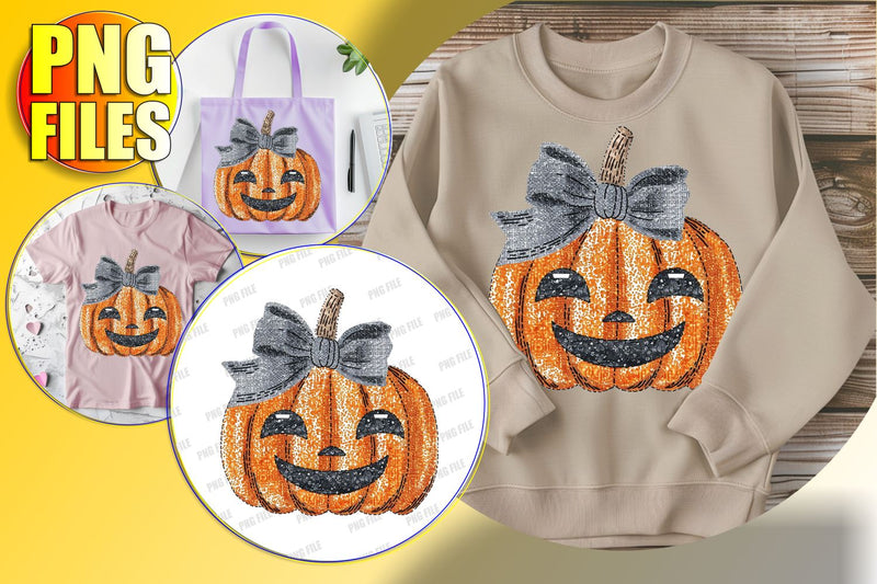 Adorable Fall Pumpkin with Bow Embroidery Style PNG Sublimation afrosvg 