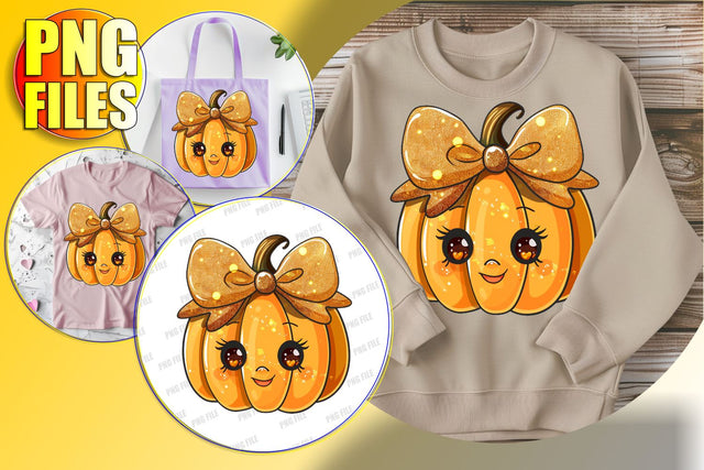 Adorable Fall Pumpkin with Bow Sublimation Clipart PNG Sublimation afrosvg 