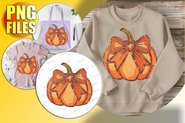 Adorable Fall Pumpkin with Glitter Bow PNG Sublimation afrosvg 