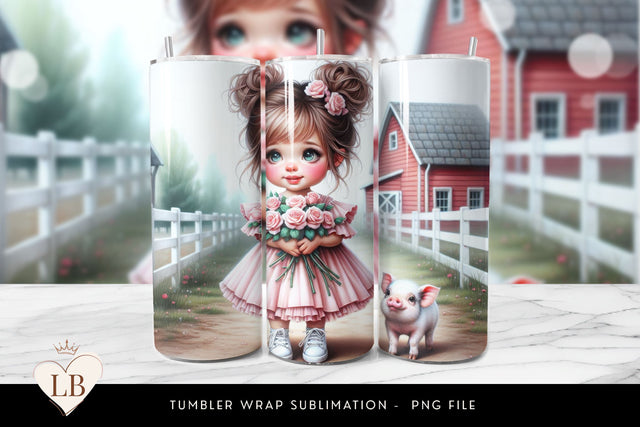 Adorable Farm Girl and Piglet Tumbler Wrap Sublimation BijouBay 