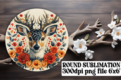 Adorable Floral Deer Keychain Round Design Sublimation Art Sublimation afrosvg 