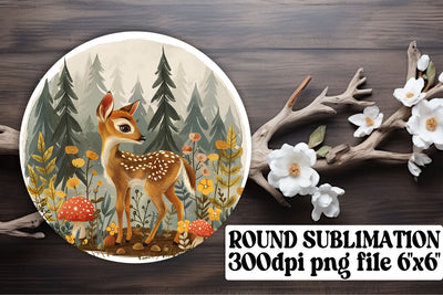 Adorable Floral Deer Keychain Round Design Sublimation Watercolor Sublimation afrosvg 