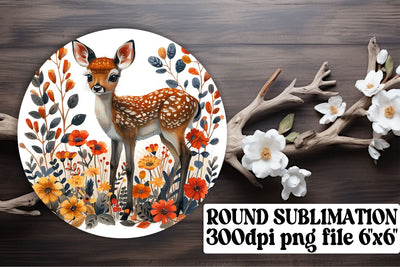 Adorable Floral Deer Keychain Sublimation Round Design Watercolor Sublimation afrosvg 