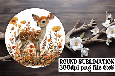 Adorable Floral Deer Keychain Sublimation Round Design Watercolor Sublimation afrosvg 