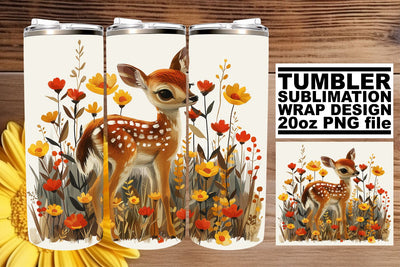 Adorable Floral Deer Wrap Sublimation Design 20oz Tumbler Sublimation afrosvg 
