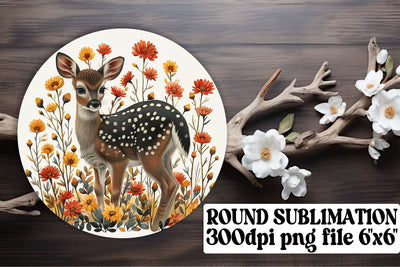 Adorable Floral Deer Wrap Sublimation Design Round Sublimation afrosvg 