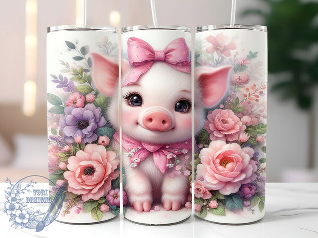 Adorable Floral Pig Farm Tumbler, Floral Pig Wrap, Farm Animal Tumbler, 20oz Pig Design, Pig with Flowers Tumbler, Country Pig Tumbler, Adorable Pig Tumbler Sublimation ToriDesigns 