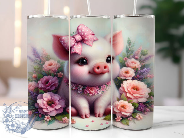 Adorable Floral Pig Farm Tumbler, Floral Pig Wrap, Farm Animal Tumbler, 20oz Pig Design, Pig with Flowers Tumbler, Country Pig Tumbler, Adorable Pig Tumbler Sublimation ToriDesigns 