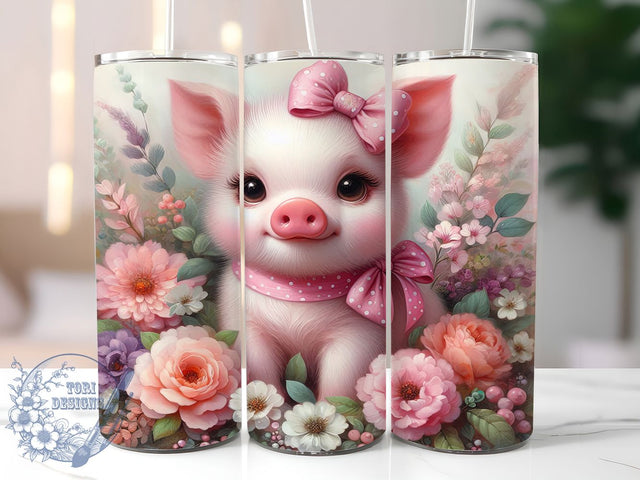 Adorable Floral Pig Farm Tumbler, Floral Pig Wrap, Farm Animal Tumbler, 20oz Pig Design, Pig with Flowers Tumbler, Country Pig Tumbler, Adorable Pig Tumbler Sublimation ToriDesigns 