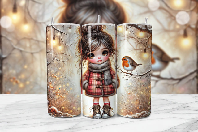 Adorable Girl & Baby Bird Seamless Tumbler Wrap PNG Sublimation BijouBay 