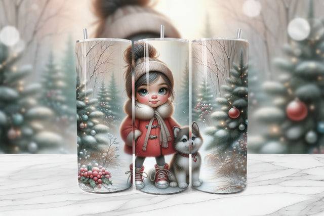 Adorable Girl & Baby Husky Seamless Tumbler Wrap PNG Sublimation BijouBay 