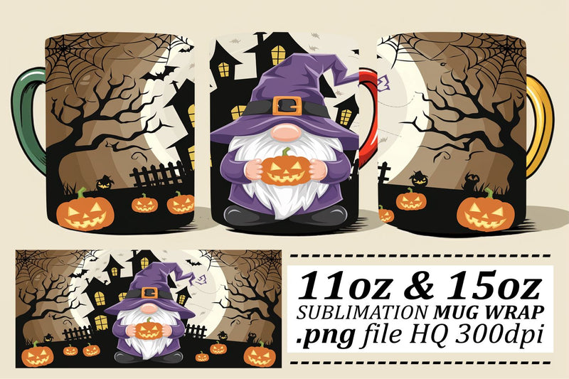 Adorable Gnome Halloween Mug Wrap Sublimation afrosvg 