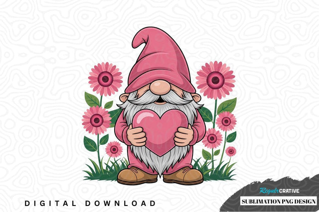 Adorable gnome holding heart sublimation png design Sublimation Regulrcrative 