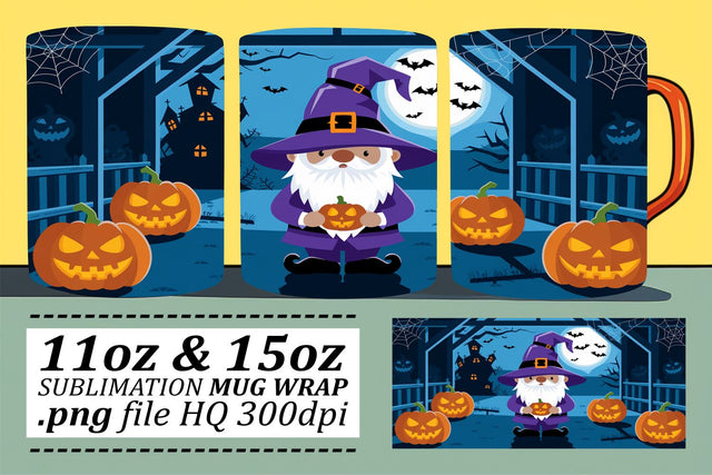 Adorable Gnome Mug Wrap Halloween Sublimation afrosvg 