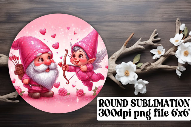 Adorable Gnomes in Love: Round Art, Keychain, Coaster Ensemble Sublimation afrosvg 
