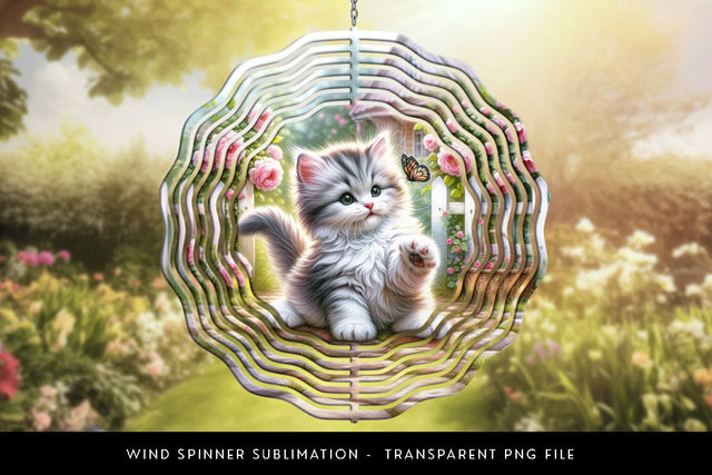Adorable Grey Kitten wind spinner sublimation design Sublimation BijouBay 