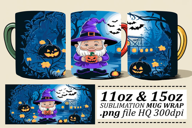 Adorable Halloween Gnome Mug Wrap 11oz Sublimation afrosvg 