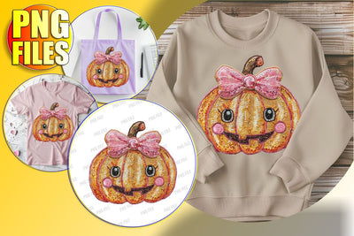 Adorable Halloween Pumpkin with Sequin Bow PNG Design Sublimation afrosvg 