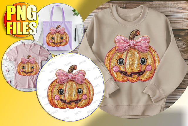 Adorable Halloween Pumpkin with Sequin Bow PNG Design Sublimation afrosvg 