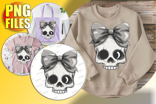 Adorable Halloween Skull Sublimation Design with Bow - PNG Sublimation afrosvg 