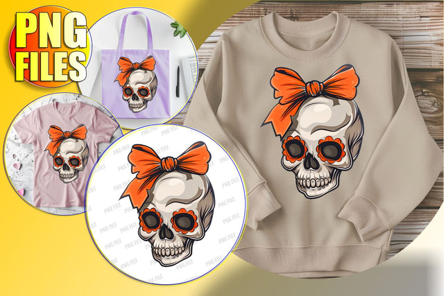 Adorable Halloween Skull with Bow Sublimation PNG Design Sublimation afrosvg 