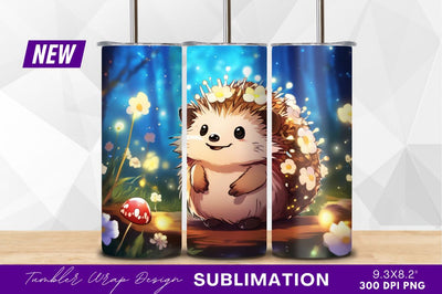 Adorable hedgehog with flowers in enchanted forest Sublimation Regulrcrative 